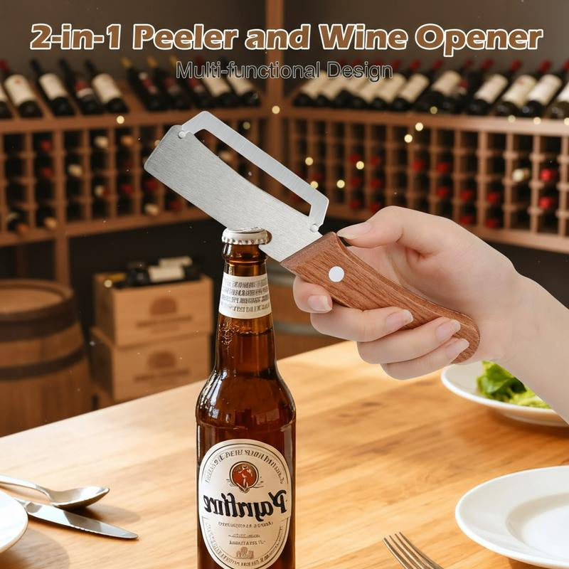 Premium-Grade Fruit & Vegetable Peeler | Sharp Stainless Steel Blade, Ergonomic Wooden Handle + Built-In Bottle Opener – Ideal for Daily Kitchen Use (Potatoes, Apples, Pumpkins & More)