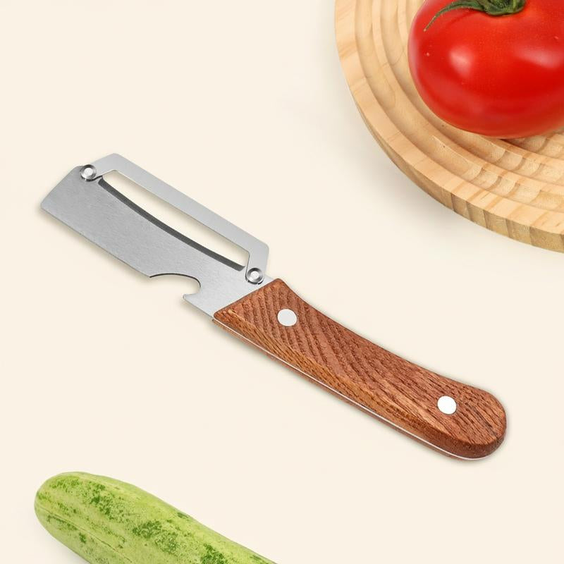 Premium-Grade Fruit & Vegetable Peeler | Sharp Stainless Steel Blade, Ergonomic Wooden Handle + Built-In Bottle Opener – Ideal for Daily Kitchen Use (Potatoes, Apples, Pumpkins & More)
